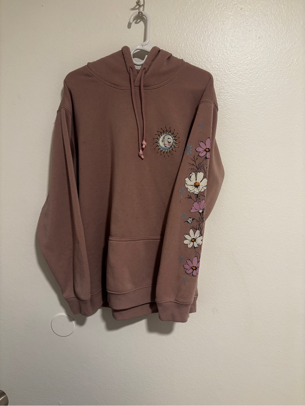Dusky Mauve Floral Sleeve Hoodie Sweatshirt - Women